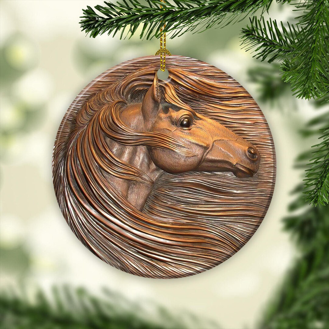 Horse Christmas 2023 Ceramic Circle Ornament, Horse Farm Christmas