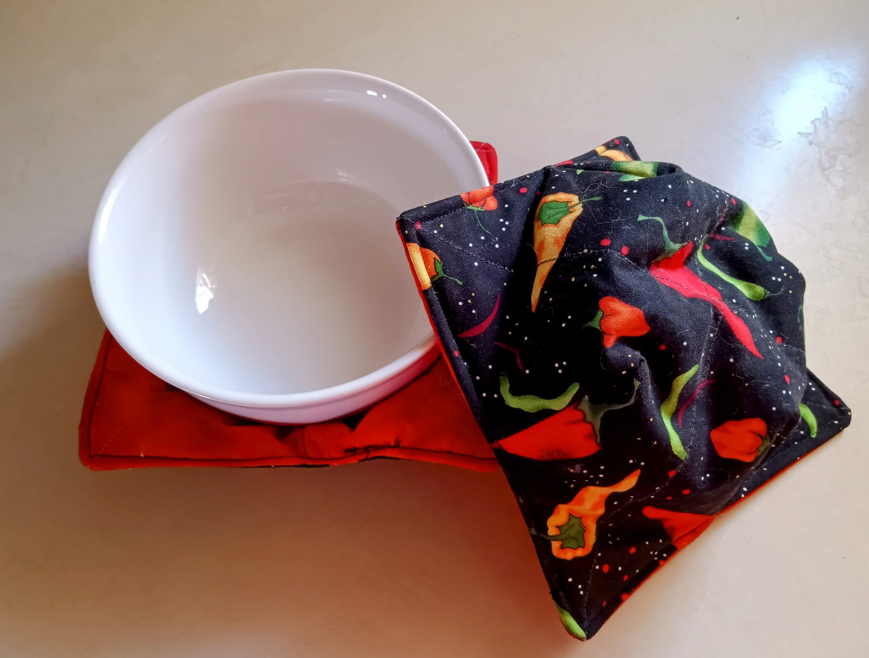 Bowl Cozies for Microwave Set of 6, Handcrafted & Quilted Bowl Huggers,  Reversible Heat Safe Soup Bowl Holder 