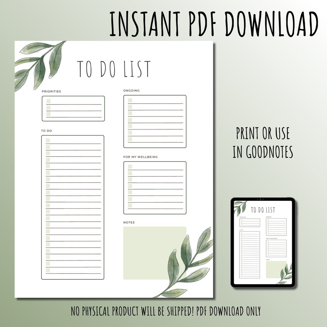 To Do List | Checklist | Goodnotes | Planner | Letter | A4 - Etsy