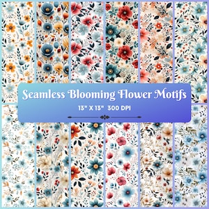 12 nahtlose blühende Blumenmotive, nahtlose Muster, Planer Zubehör, Geschenk für Bastler, bedruckbarer Hintergrund