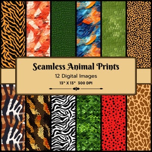 12 Seamless Animal Prints, Seamless Patterns, Printable Backgrounds, Animal Digital Paper, Jungle Print Paper