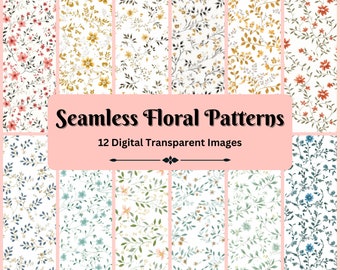 12 Seamless Floral Patterns,  Digital Download, Creative Projects, Commercial use, Floral, Cute, Decorations, Spring Season