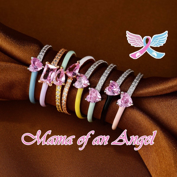 Bague coeur rose maman d'un ange, demi-bague coeur émaillée, perte de grossesse, cadeau commémoratif de Noël, perte d'un enfant suite à une fausse couche, cadeau pour elle