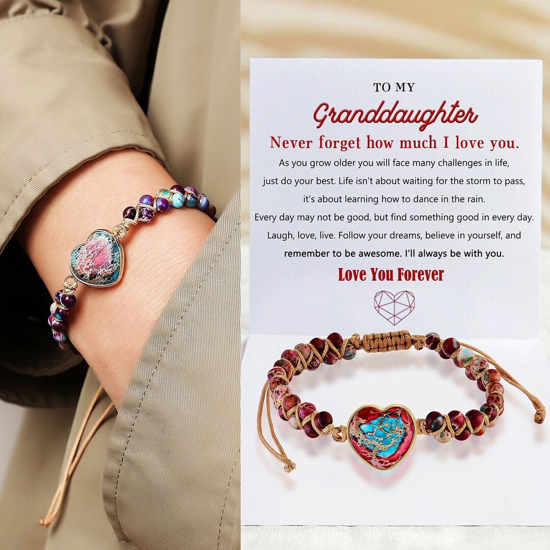 To My Granddaughter Bracelet, Heart Jasper Bracelet From Grandma