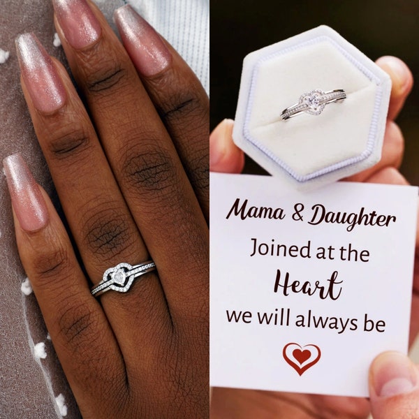 To My Daughter Layered Heart Ring, Mama & Daughter Joined At The Heart, Stackable Rings, Birthday Gift for Daughter, Christmas Gift for Mom