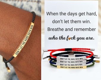 Personalized Engraved Tube Bracelet, Self Reminder Inspirational Bracelet, Don't Let The Hard Days Win, Gifts For Her Him, Couple Bracelets