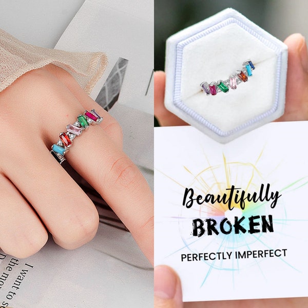 Beautifully Broken Ring, Rainbow Ring, Self Reminder Ring, Adjustable Inspirational Ring, Motivational Gift, Encouragement Gifts for Her