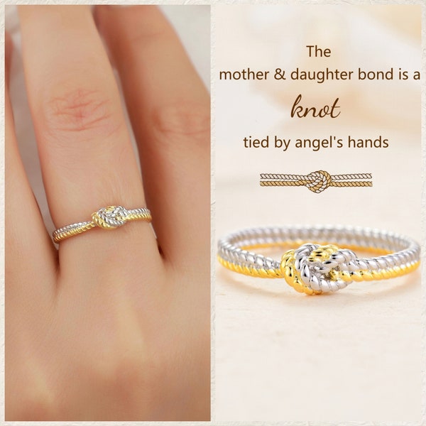 Dainty 14K Gold Silver Knot Ring, Daughter Ring, Friendship Ring, Love Ring, Stacking Band, Promise Ring for Women Girls, Gifts for Her