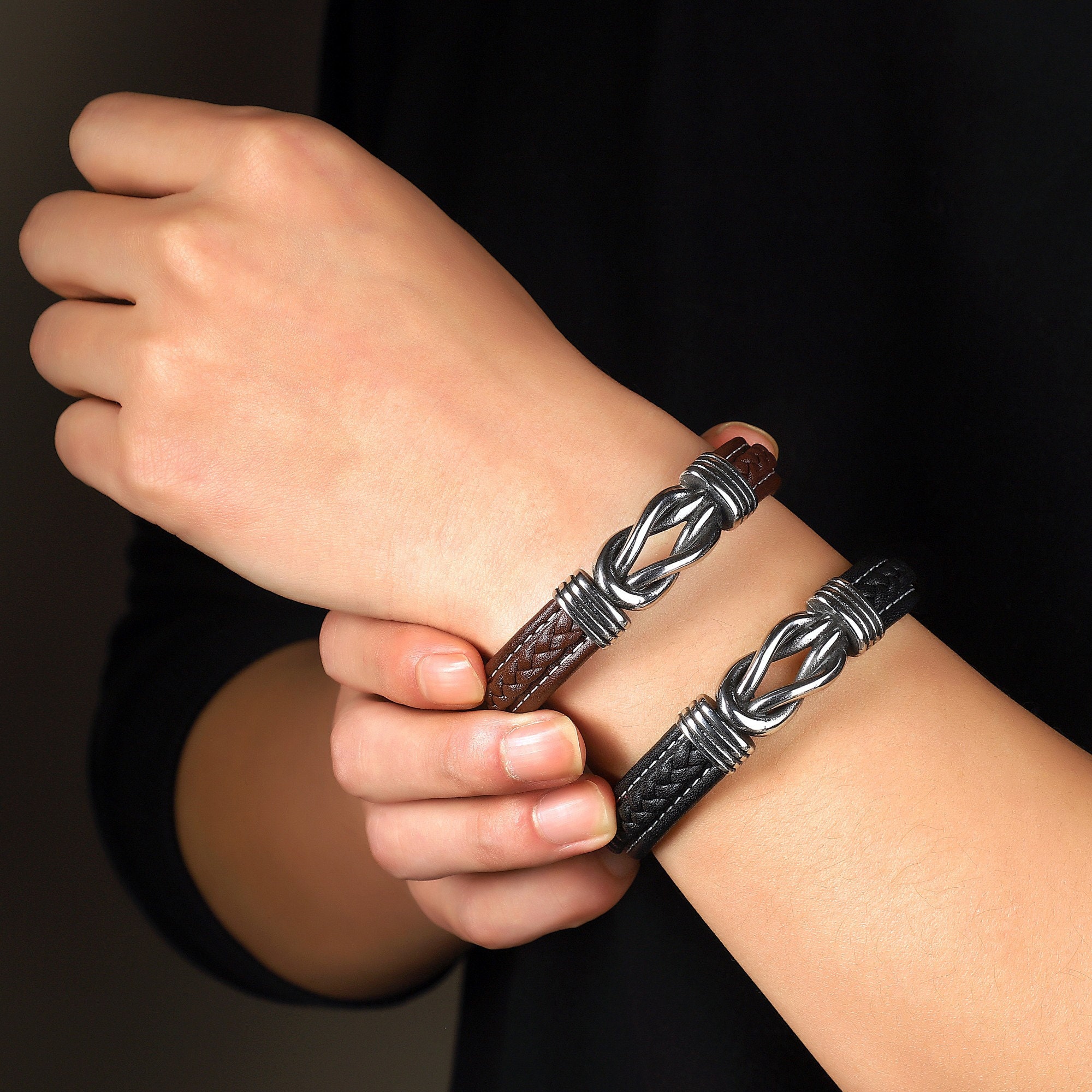 Bracelet Homme En Cuir Tressé Gravé "Je T'aime" - Fermoir Magnétique Acier Inoxydable - Cadeau Anniversaire, Noël, Fête Des Pères - 6