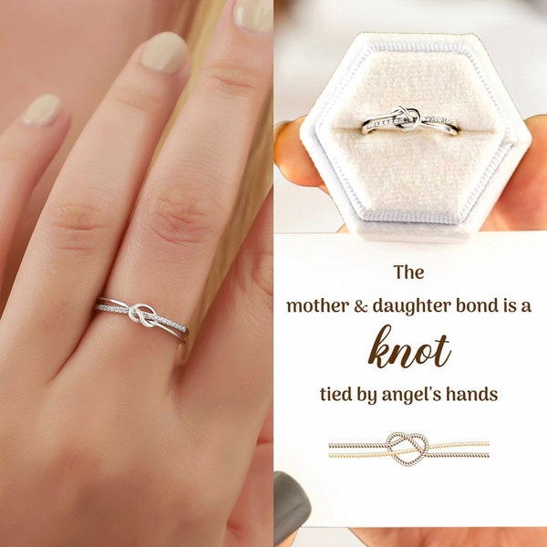 Mutter Tochter Knoten Ring, 925 Sterling Silber Versprechen Ring für Frauen Mädchen, Freundschaftsring, Minimalistischer Ring, Stapelbarer Ring, Geschenke für Sie