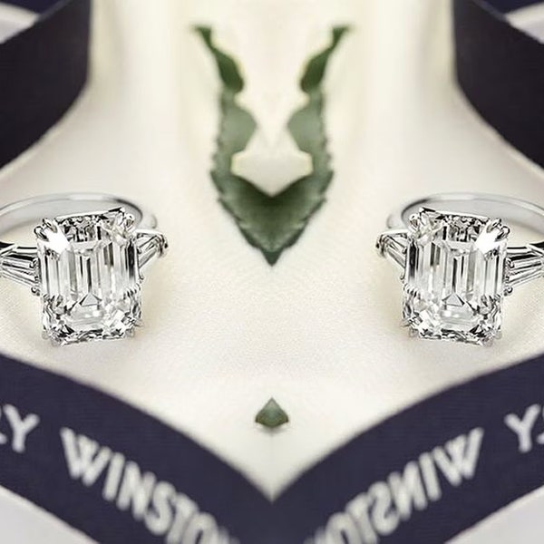 Harry Winston Emerald-Cut Engagement Ring in 925 Sterling Silver Antique Emerald Ring Celebrity Engagement Ring Sparkling Ring Dazzling Ring