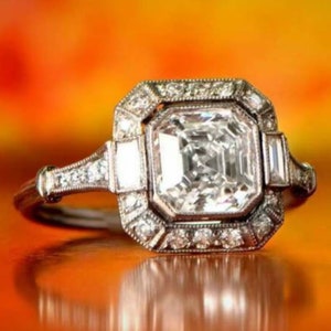 Vintage Bezel 1890s 2.2ct Antique Asscher Cut Diamond Art Deco Ring Edwardian Engagement Ring In 935 Argentium Silver Womens Vintage Ring
