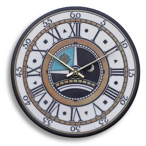 Handmade Raku ceramic wall clock with Sun and Moon design - 35 cm diameter