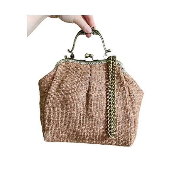 Large handmade bag in terracotta Chanel fabric