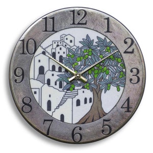 Handmade Raku ceramic wall clock, classic design - 35 cm diameter