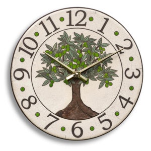 Handmade Raku ceramic wall clock with Autumn tree design - DIAMETER 29 CM
