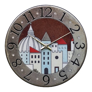 Handcrafted Raku ceramic wall clock with a bronze landscape design - 35 cm diameter