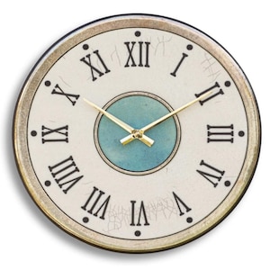 Handmade wall clock in raku ceramic design Roman numerals - DIAMETER 35 CM
