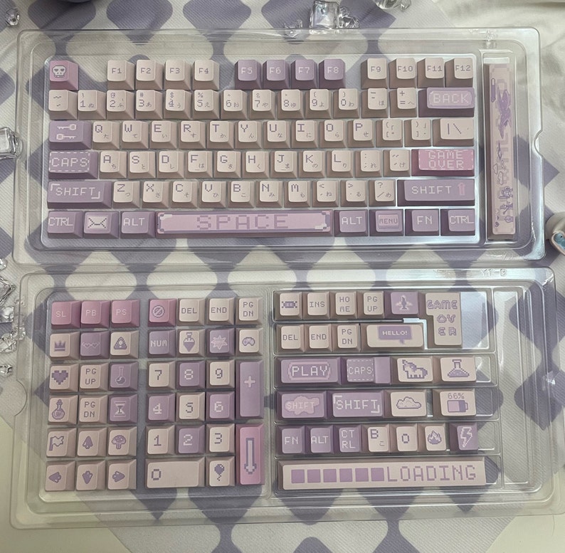 Kawaii Gaming Pastel Purple Pixel Themed Keycaps PBT 140 Set Etsy