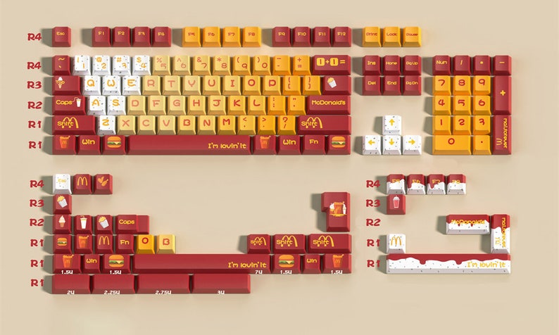 Mcd Keycaps Keyboard Kawaii Gaming Mcdonalds Inspired Keycaps PBT 142 Set Cherry Profile for ...