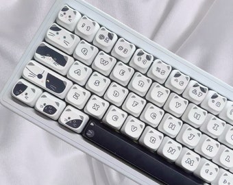 Kawaii Gaming | Black and White Kitties themed Keycaps PBT 134 Set MAO Profile for Mechanical Keyboards