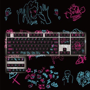 Kawaii Gaming | 2 DESIGNS! League of Legends Jinx Themed Keycaps PBT 108 Set Cherry Profile for Mechanical Keyboards