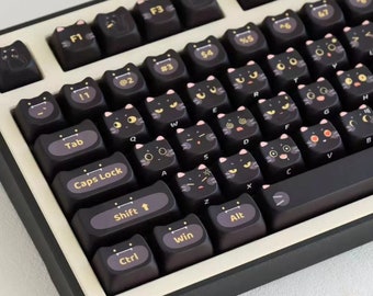 Kawaii Gaming | Kitty Shaped Black and White Kitties Keycaps PBT 141 Set MAO Profile for Mechanical Keyboards