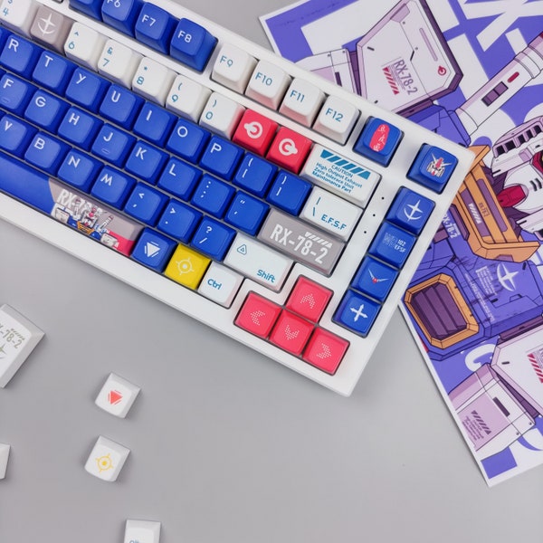 Kawaii Gaming | Gundam RX-78-2 Inspired themed Keycaps PBT 148 Set SDA Profile for Mechanical Keyboards