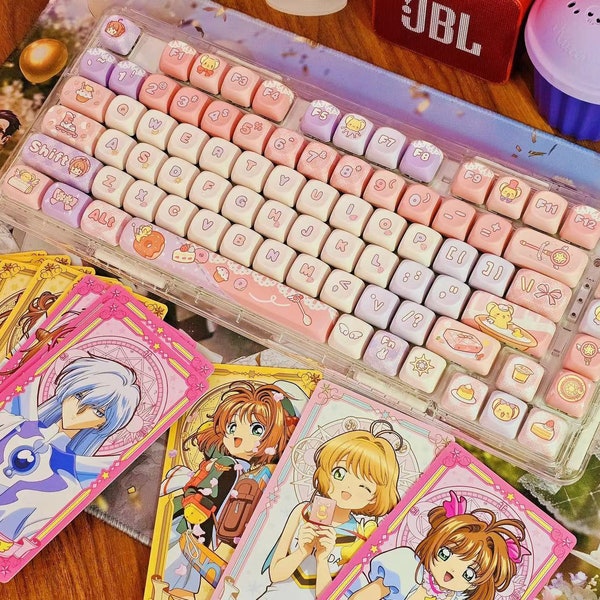 Jeu Kawaii | Ensemble de touches PBT 142 inspirés de Cardcaptor Sakura, MOA ou Cherry Profile pour claviers mécaniques et repose-poignets en silicone