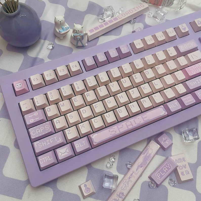 Kawaii Gaming Pastel Purple Pixel Themed Keycaps PBT 140 Set Etsy