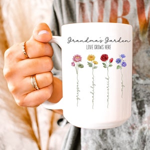 Grandma&#39;s Garden Mug, Birth Month Flower With Names Mug, Personalized Name With Flowers, Mother’s Day Gift, Wildflowers Mug With Names