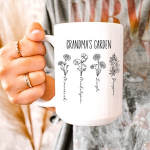 Grandma’s Garden Mug, Birth Month Flower With Names Mug, Personalized Name With Flowers, Mother’s Day Gift, Wildflowers Mug With Names
