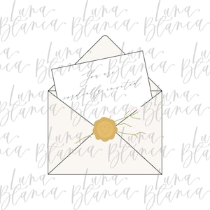 May include: An open, off-white envelope with a card that reads "You are cordially invited." A gold wax seal with a heart and floral accents adorns the envelope. The design is a digital illustration, perfect for wedding invitations or announcements.