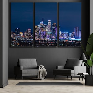 Downtown Los Angeles 3 piece triptych Panels | Downtown LA Panorama | Canvas Print | Office Decor | Fine Art | Los Angeles Panorama Wall Art