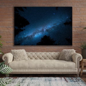 Arte de pared de metal con estrellas del cielo nocturno, lienzo de la Vía Láctea, impresión estrellada, decoración del hogar, fotografía de paisajes naturales, lienzo envuelto, impresión de estrellas