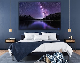 Milky Way Mountain Wall Art, Night Sky Photography, Canvas Metal Acrylic or Poster