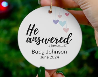 Custom Pregnancy Announcement, Christmas Ornament, Answered prayer ornament, Little Answered Prayer, Parents to be ornament
