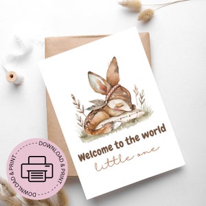 Afdrukbare Welcome To The World Little One Card - Afdrukbare babyshowerkaart - Wenskaart - Digitale downloadkaarten - Boho-wenskaarten