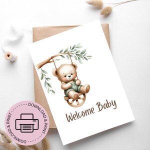 Cartão de boas-vindas para bebê para impressão - Cartão de chá de bebê para impressão - Cartão de felicitações - Cartões digitais para download - Cartões de felicitações Boho