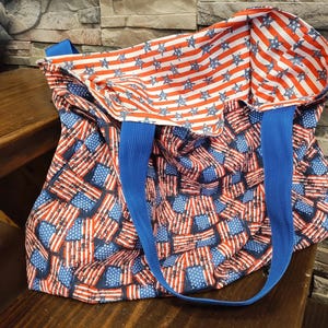 Reversible Market Bag: American Flag, Stars & Stripes - Handmade