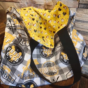 Reversible Cotton Market Bag: Farmhouse Chicken & Cow Tote