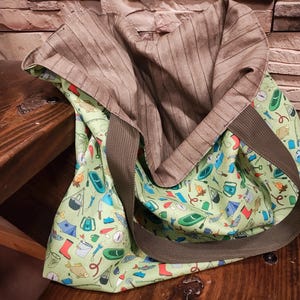 Reversible Market Bag: Fishing & Camping Print - Handmade