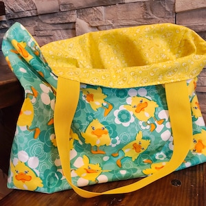 Market Bag - Reusable Shopping Bag - Grocery Bag - Foldable Tote Bag - 15&quot; x 20&quot; - Washable - Reversible - Rubber Ducks, Yellow Paisley