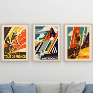 Lot de 3 imprimés Tour de France Mid-Century | Art mural rétro d'inspiration vintage | Décor amateur de cyclisme | Téléchargement instantané
