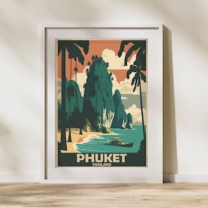 Retro Print Phuket | MidCentury Poster Thailand | Digital Print Design | Wall Art Beach