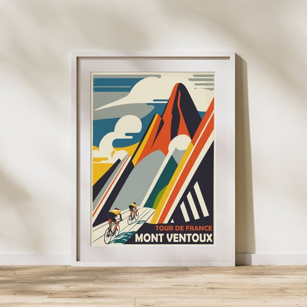 Tour de France Mid-Century Print | Impression rétro Mont Ventoux | art mural inspiré vintage | Décor de passionné de cyclisme | Téléchargement instantané
