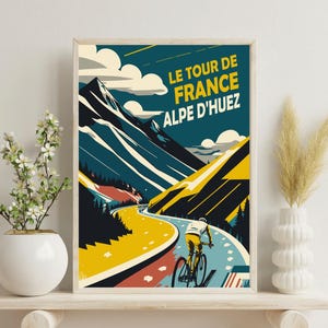 Stampa di metà secolo del Tour de France / Stampa retrò dell'Alpe d'Huez / Arte murale di ispirazione vintage / Decorazione per appassionati di ciclismo / Download immediato
