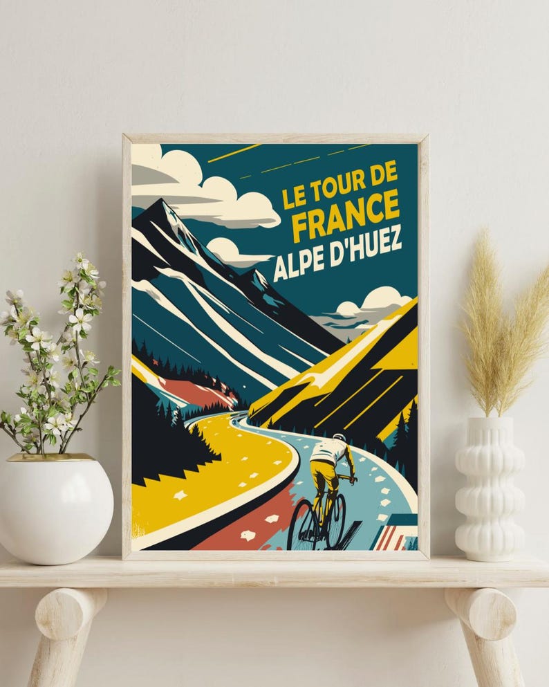 Plaque Murale Tour De France Alpe D'Huez – Métal 20x30 Cm, Multicolore, Décoration Vintage