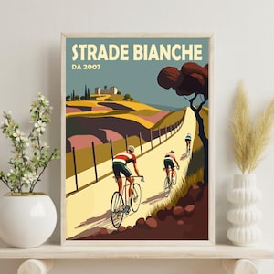 Stampa di metà secolo Strade Bianche / Stampa retrò di ciclismo / Arte murale di ispirazione vintage / Decorazione per appassionati di ciclismo / Download immediato