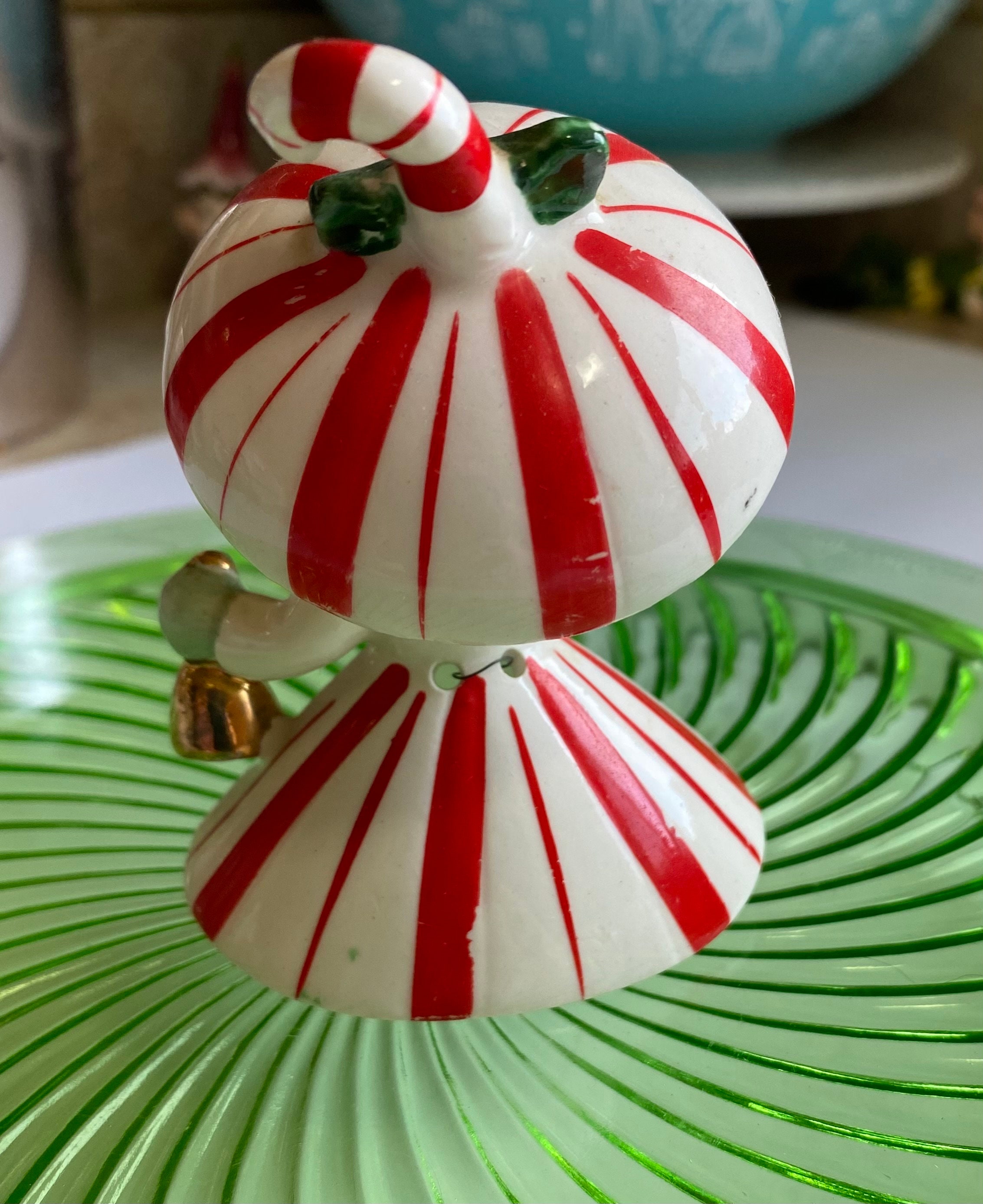 Napco Vintage Christmas Candy Cane Bell Girl Holding Bell Etsy